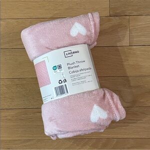 NWT Soft Plush Hearts Throw Blanket Baby Light Pink White Cozy Polyester